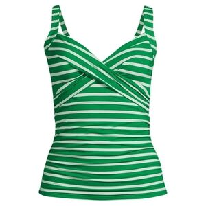 Lands' End Size 12 Green & White Stripe Wrap Front Tankini Swim Top